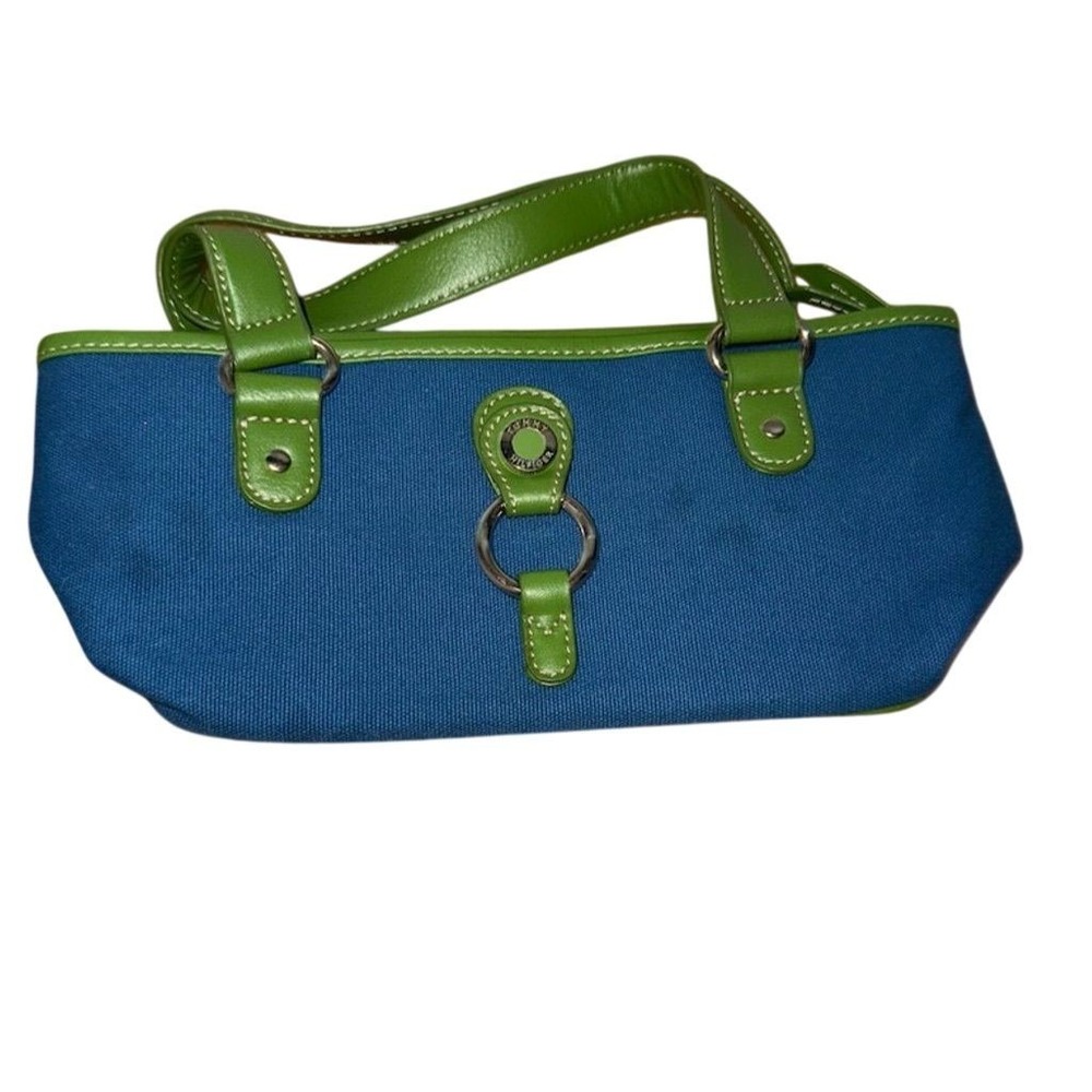 Tommy Hilfiger Vintage Blue & Green Canvas Shoulder Bag Med preppy canvas purse